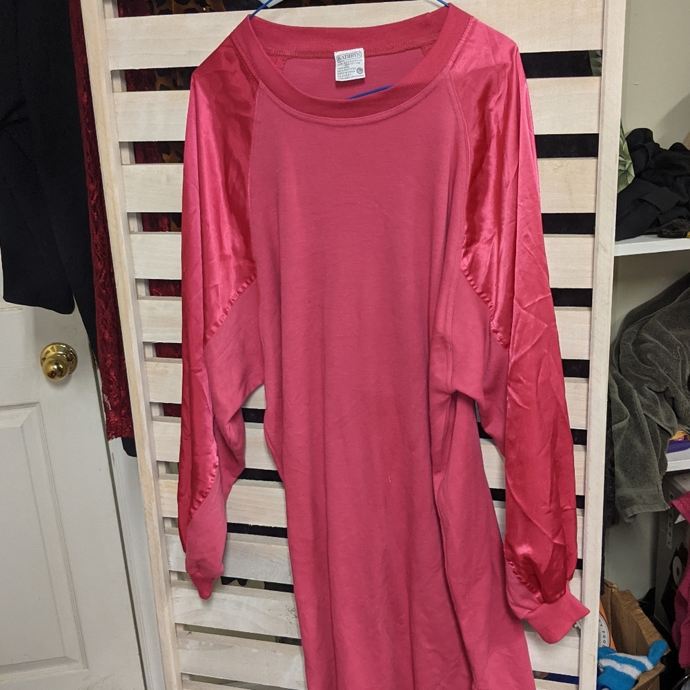 Hot pink baseball shirt with satin sleeves